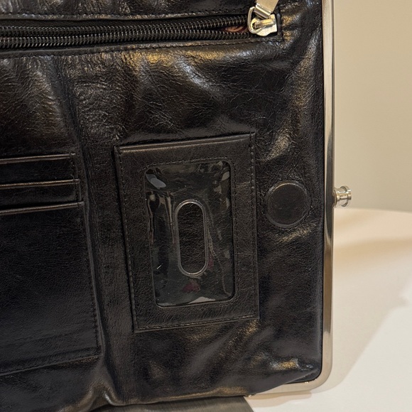 Hobo Black Leather Clutch w/Pockets Galore & Silver Metal Clasps - Picture 5 of 8